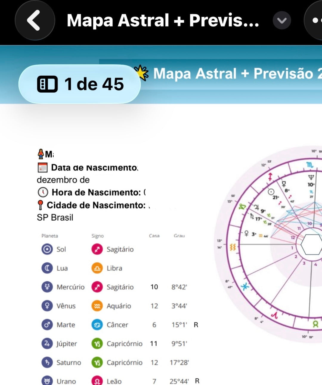 Mapa Astral + Previsão 2026 Astrólogica Numerologica Tarot